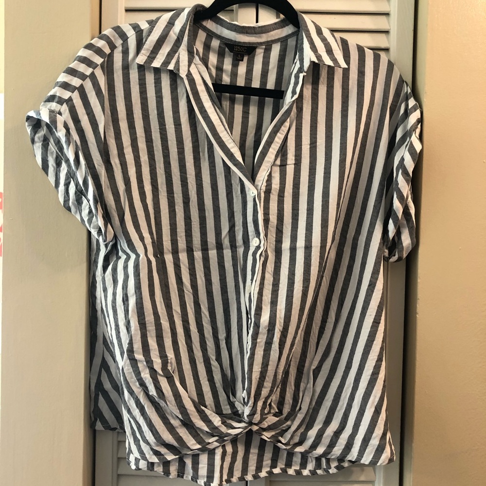 White and Grey Striped Top